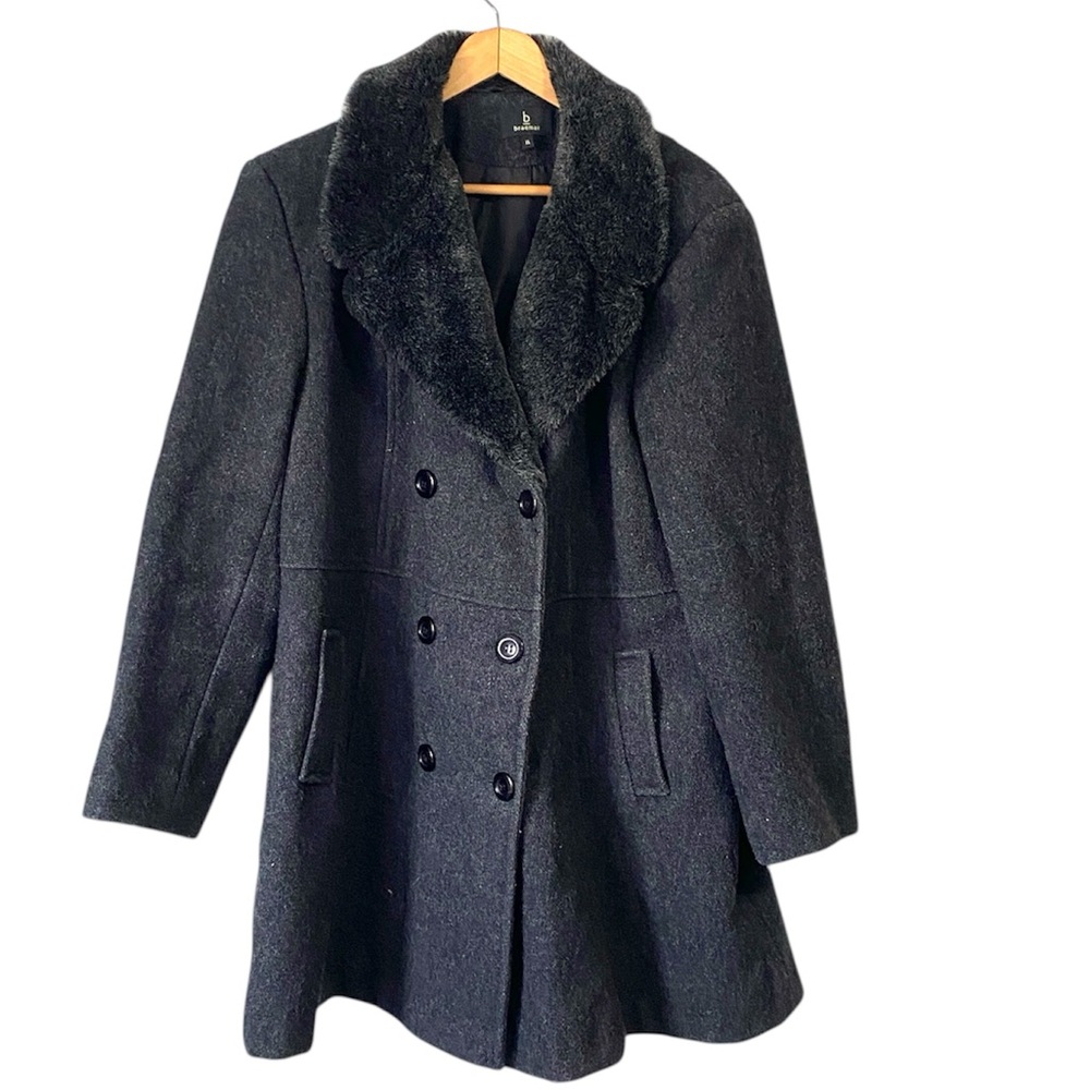 Vintage Braemer wool blend charcoal grey double-breasted coat XL